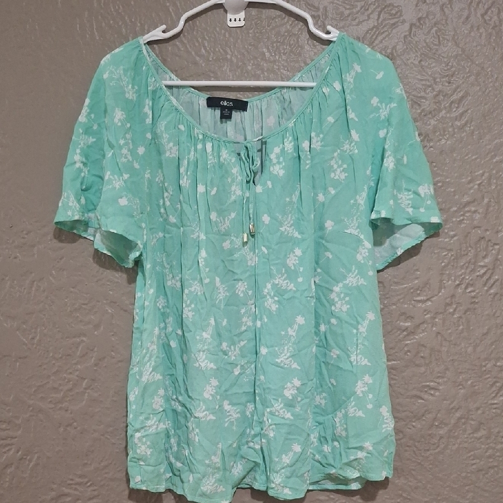 Ellos Light Green Floral Blouse Size 18